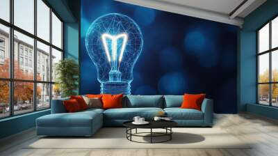 A glowing light bulb illustration in a dark setting, representing ideas, innovation, and creativity with a modern touch. Wall mural