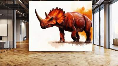 A vibrant illustration of a triceratops, showcasing its distinctive horns and colorful skin in a prehistoric setting. Wall mural