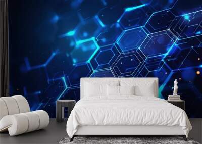 Abstract hexagon technology, concept, sci-fi, hi-tech, futuristic, illustration, blue background. Wall mural