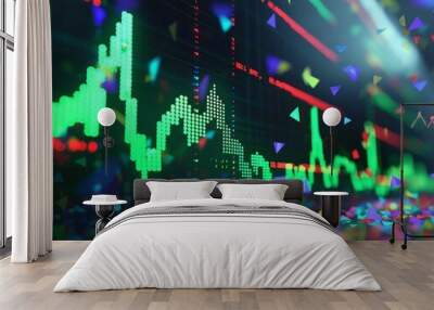 Abstract image of stock market graph with confetti. Wall mural