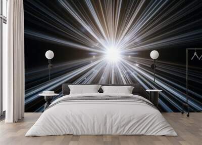 Abstract light rays radiating outwards from a bright white center, creating a dynamic and energetic visual. Wall mural