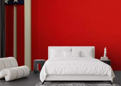 American flag design against a bold red background, symbolizing patriotism and national pride. Wall mural