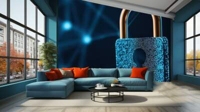 Secure lock symbolizing cybersecurity and data protection on a digital background. Wall mural