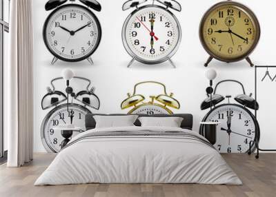 Alarm clocks set isolated on white background Wall mural