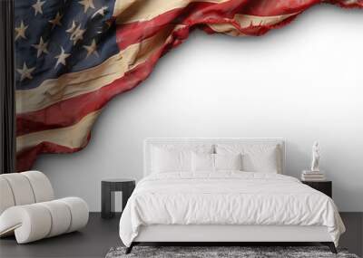 Closeup ruffled American flag isolated on transparent background. Generative AI Wall mural