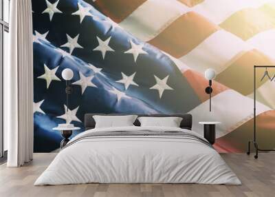 Closeup ruffled American flag Wall mural