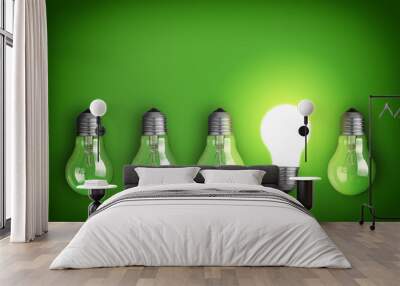 idea concept with row of light bulbs and glowing bulb Wall mural