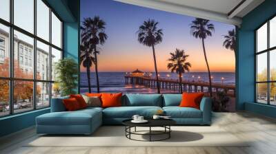 Manhattan Beach Pier at sunset, Los Angeles, California Wall mural