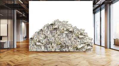 Pile with american one hundred dollar bills isolated on white background Wall mural