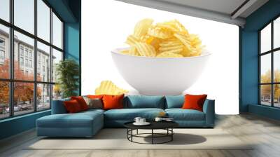 Potato chips in the faience white bowl isolated Wall mural