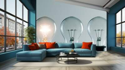 Row of light bulbs. Idea concept Wall mural