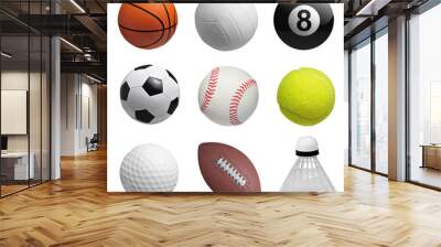 Set of balls isolated on white background Wall mural