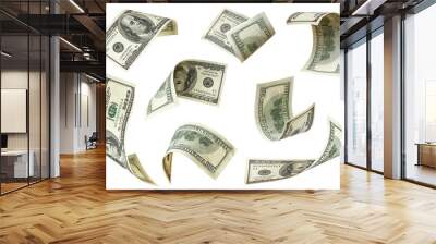 Set of flying one hundred dollars bills isolated Wall mural