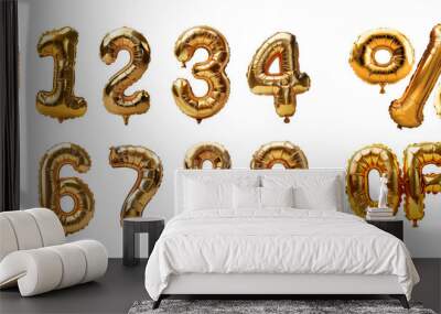 Set of golden numbers balloons isolated on transparent background. Generative AI	 Wall mural