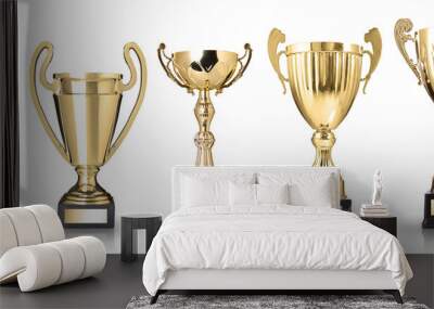 Set of golden trophies. Isolated on white background Wall mural