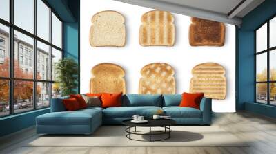 Set of six slices toast bread isolated on white background Wall mural