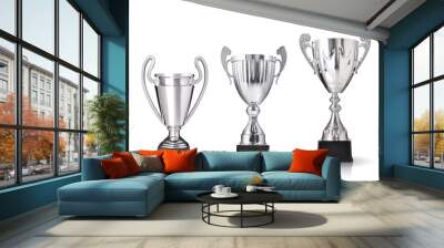 three different kind of silver trophies. Isolated on white backg Wall mural