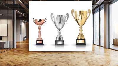 three different kind of trophies. Isolated on white background Wall mural