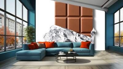 Top view of bitten milk chocolate bar in folio Wall mural