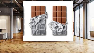 Top view of milk chocolate bar and chocolate bars in foil Wall mural