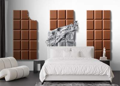 top view of milk chocolate bars . isolated on white background Wall mural