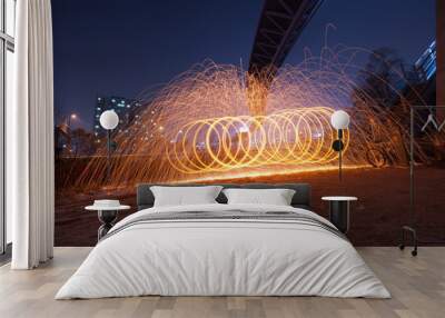 The wonderful fire works trajectory trails. Wall mural