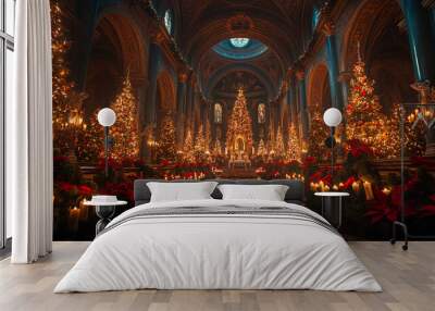 Christmas Day is celebrated at church and prayers are offered.  Wall mural