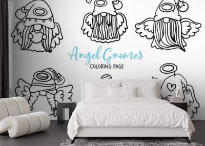 Angel Gnomes Doodle, Guardian Gnome Coloring Page. Wall mural