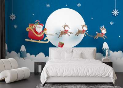 Christmas card in paper cut style. Vector illustration Wall mural