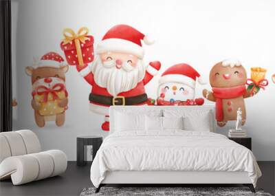 Christmas santa with reindeer banner, Christmas Vector illustration Wall mural