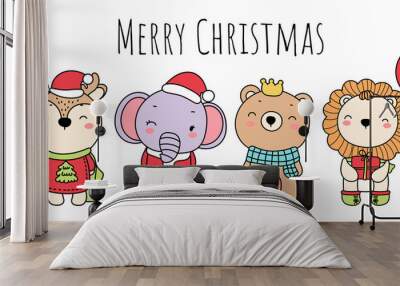 Christmas woodland, christmas animal. Vector illustration Wall mural