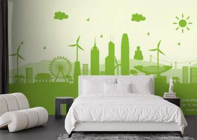 green city of hong kong, china. environment and ecology concept. vector illustration. Wall mural