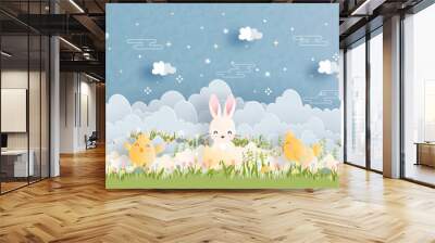 Happy Easter in paper cut style vector illustration. Wall mural