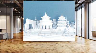 Panorama view of Beijing skyline with world famous landmarks of China in paper cut style vector illustration. Wall mural