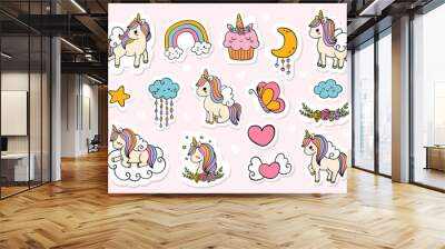 Unicorn sticker, planner and scrapbook. Vector illustration Wall mural