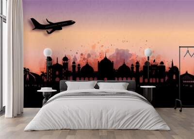 Watercolor of Islamabad, Pakistan silhouette skyline and famous landmark. vector illustration. Wall mural