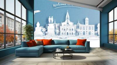 Welcome to Phuket, Thailand with view of city skyline in travel concept for tour, travel advertising. Vector illustration. Wall mural