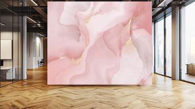 pink gold marble abstract background. alcohol ink golden line glitter digital painting wallpaper. backdrop design. Wall mural