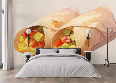 Two burritos with avocado and other vegetables Wall mural