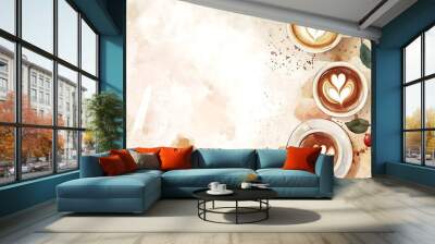 Watercolor coffee cup frame background Wall mural