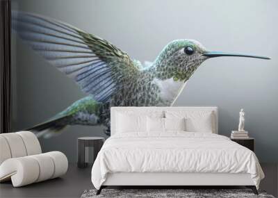 A 3D-rendered hummingbird in mid-flight, with delicate details, on a transparent background. Wall mural