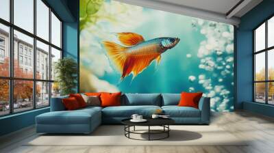 Serene underwater shot of a guppy fish in a calm, well-maintained aquarium Wall mural