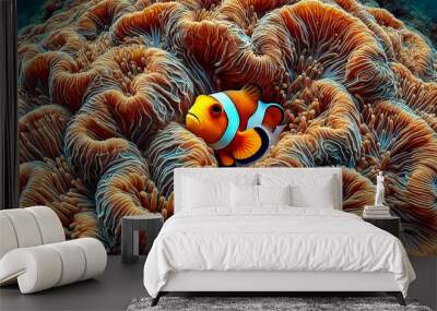 clownfish in a crevice of a coral reef, with the intricate patterns Wall mural