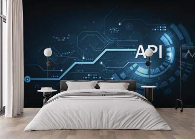 (API)Application Programming Interface. Software development tools, information technology, modern technology on dark blue background.	 Wall mural