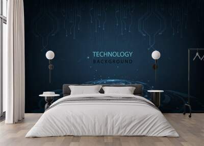  Hi-tech communication innovation background. Futuristic  technology on dark blue background. Wall mural