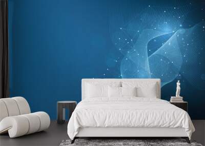 Abstract connection on dark blue background. High-tech Network technology background with dots and lines connection system.Vector abstract technology on blue background.	 Wall mural