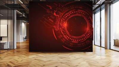 Abstract technology digital futuristic background concept. Dark red background with various technology elements Hi-tech communication concept empty space for text.Digital futuristic minimalism. Wall mural