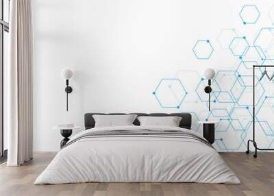 Background of hexagon geometric blue pattern. healthcare medical and technology background.Graphic digital science concept design. Wall mural