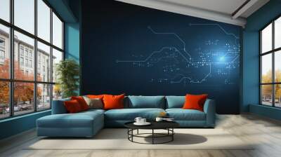 Circuit board blue technology background.Vector abstract technology illustration Circuit board on dark blue background.High-tech circuit board connection system concept.	 Wall mural