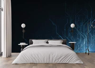 Circuit technology background with hi-tech digital data connection system.Circuit board on dark blue background.High tech connection concept. Wall mural